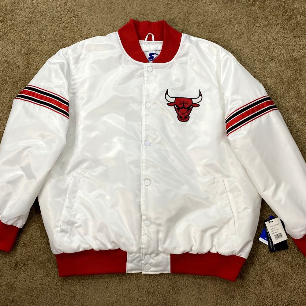 CHICAGO BULLS Starter Snap Down Jacket WHITE 3X